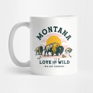 Big Sky Country, Montana. Cool Retro Travel Art Featuring A Buffalo Mug